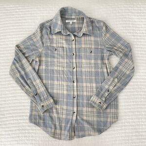 New Workshop Republic Clothing Button Up Flannel Shirt in Blue Plaid Size S